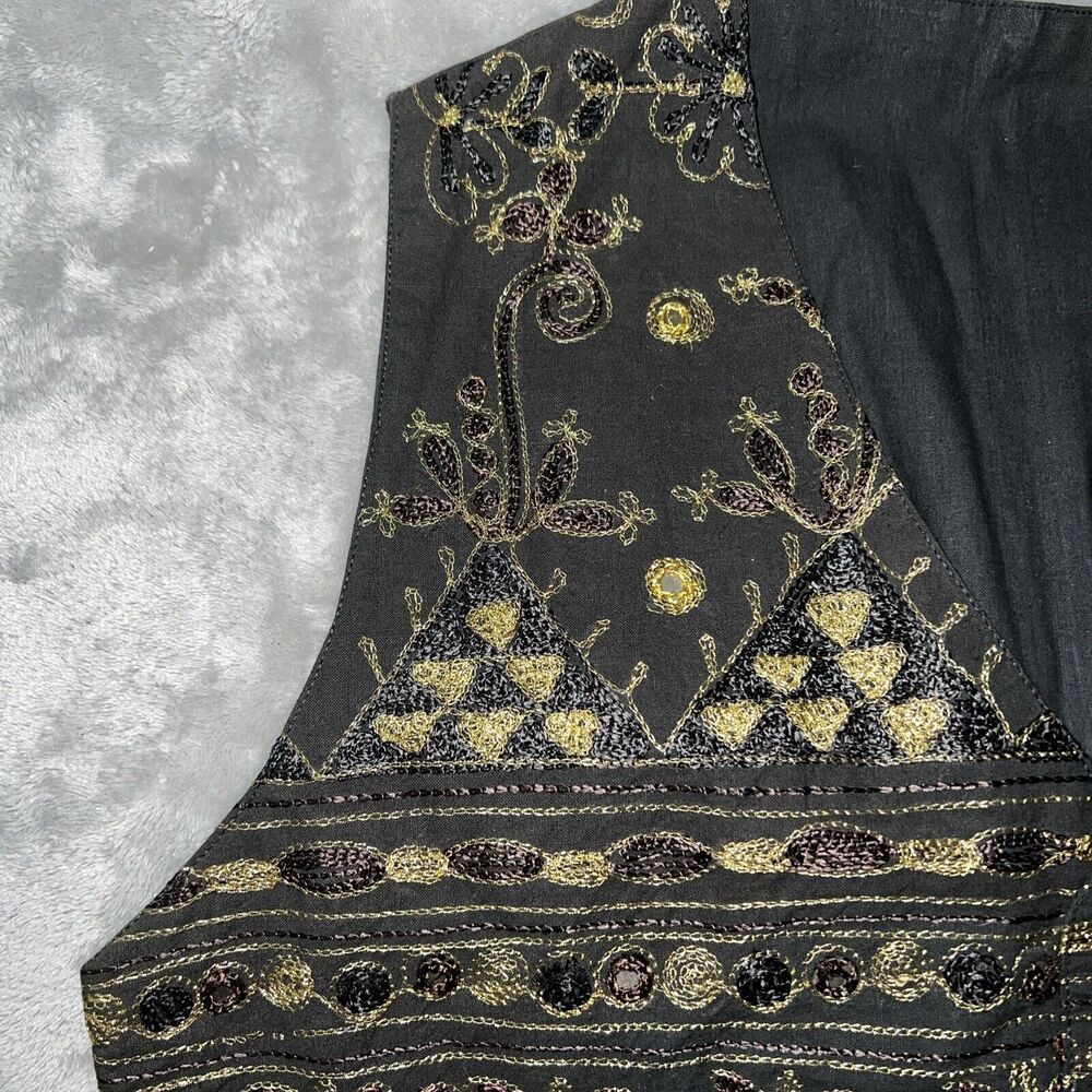 Jou Jou Vintage Womens M Vest Embellish Pockets Gold Metallic Thread Buckle Back - Picture 4 of 13